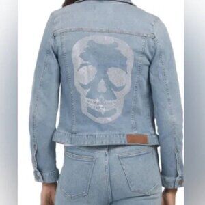 Zadig & Voltaire Kioky Crystal Skull Embellished Denim Jacket Blue Sz Small